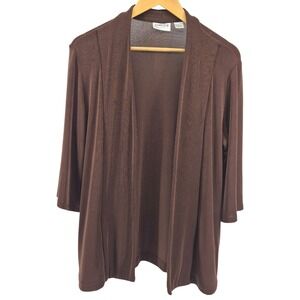 Chicos Chicos Travelers Sz 1 Brown Open Front 3/4 Sleeve Cardigan Sweater Sz‎ M
